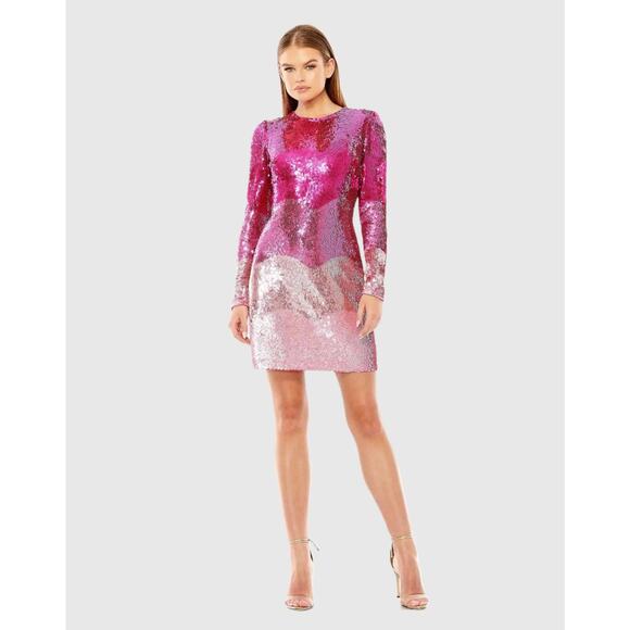 MAC DUGGAL 10029 Pink Ombre Sequin Long Sleeve Mini Dress Size Small NWT - Picture 1 of 16